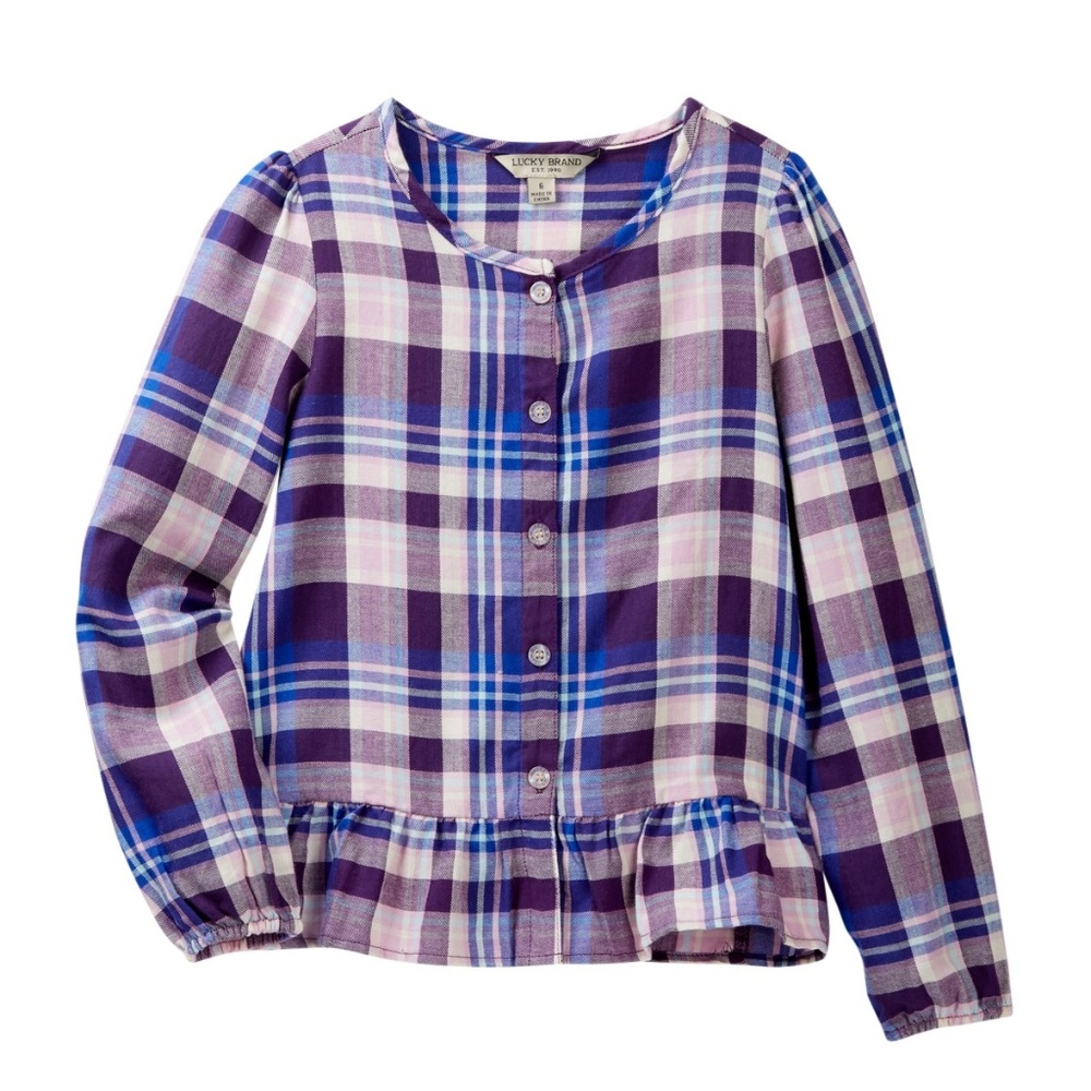 Lucky Brand Girls Parker Plaid Peplum‎ Long Sleeve